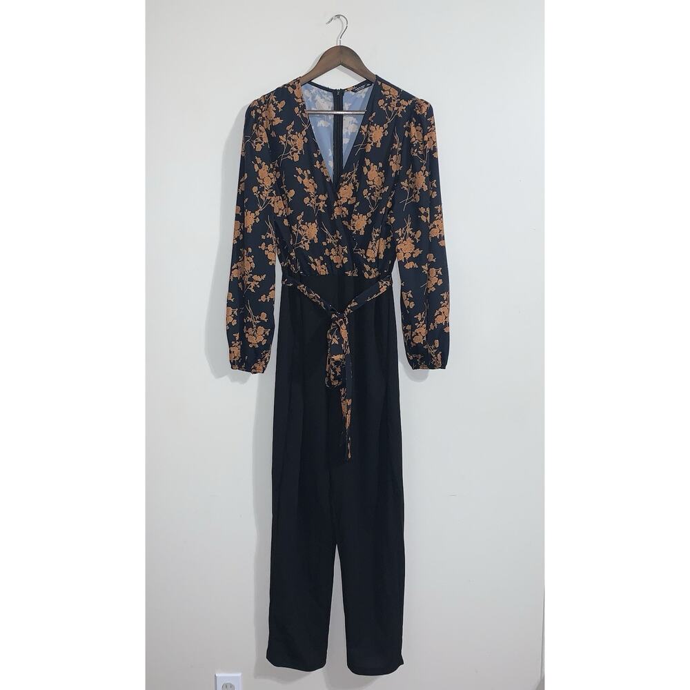SHEIN Black Yellow Floral Print Belted Women Jumpsuit Size 3X